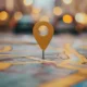 a compass resting on a map highlighting local streets and landmarks.