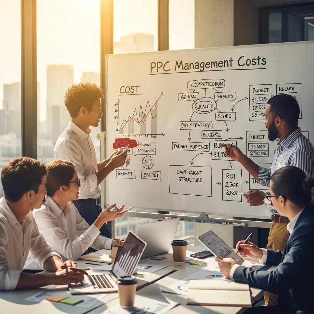 Team reviewing the factors that affect PPC management costs