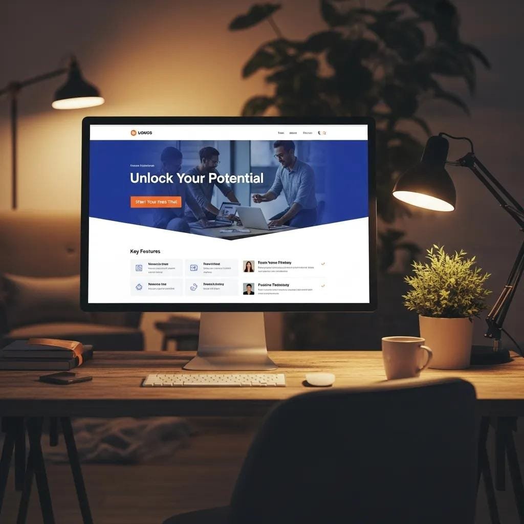 High-converting landing page shown on a monitor, focused on user experience