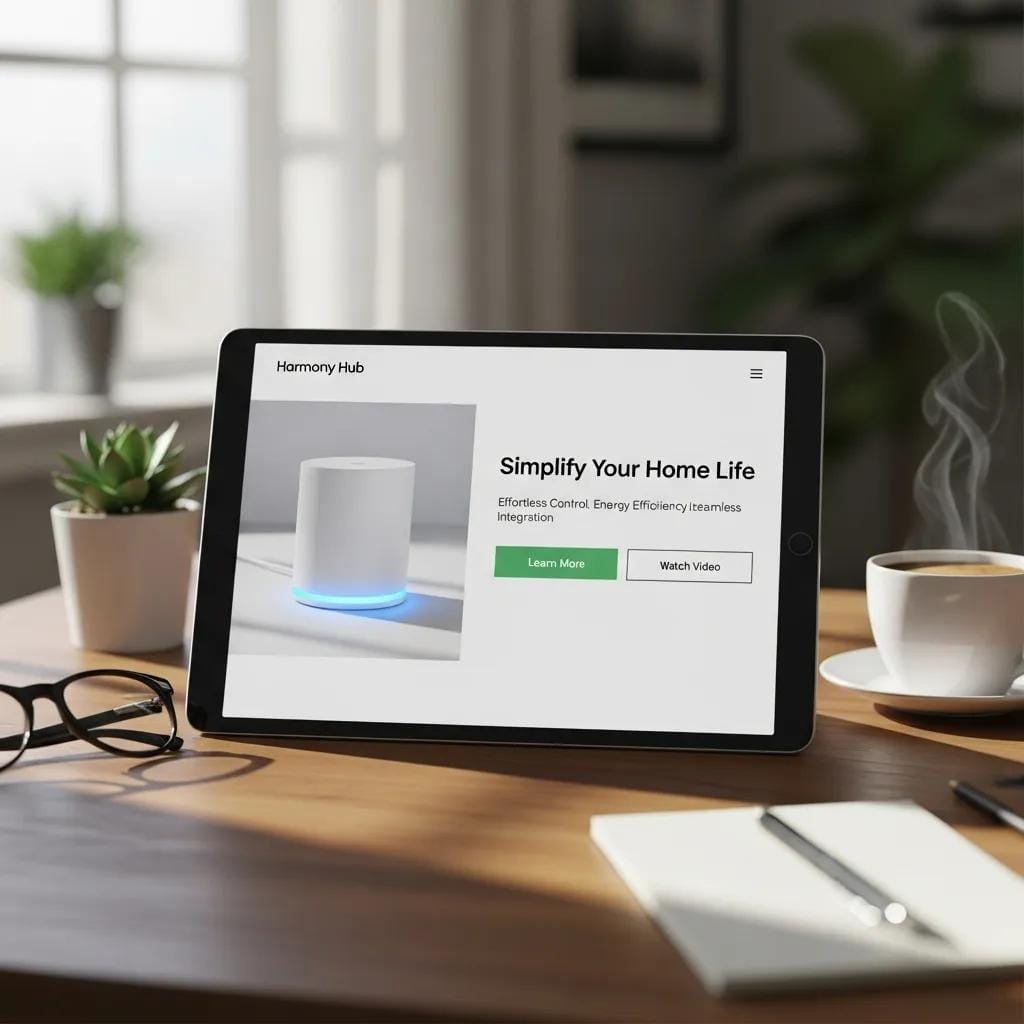 Tablet showing a clean, conversion‑focused landing page designed for easy contact and booking