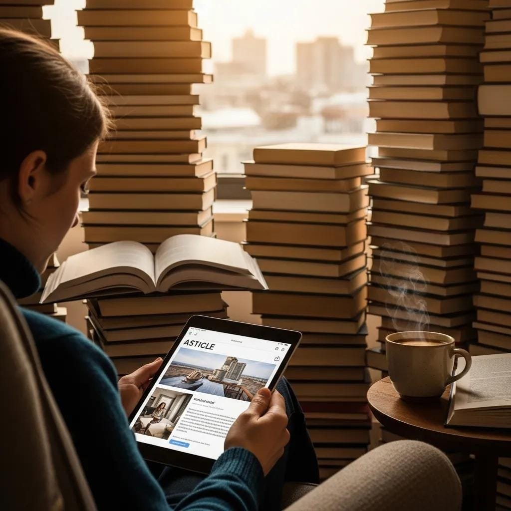Homeowner reading helpful maintenance tips on a tablet