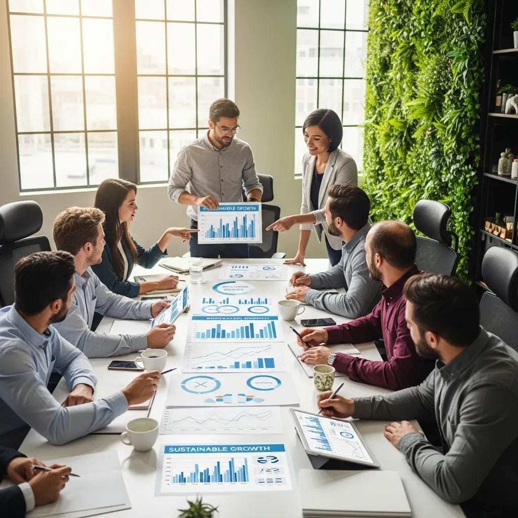 Team planning long-term growth strategies, illustrating a collaborative business approach