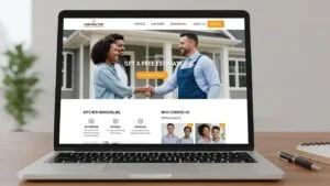 Contractor website on a laptop emphasizing homeowner-focused engagement