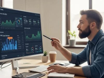 Contractor reviewing PPC costs on a digital marketing dashboard