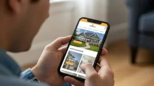 Person using a smartphone to browse a contractor's mobile site, showing how design drives engagement
