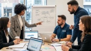 Local contractors and marketers planning SEO strategy together
