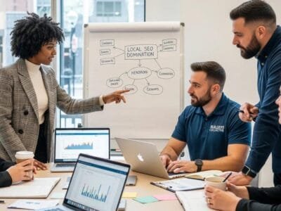 Local contractors and marketers planning SEO strategy together