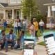 Neighbors and homeowners using social media on devices, illustrating community connections and local engagement