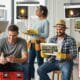 Home-service professionals connecting with homeowners through social channels on phones and laptops