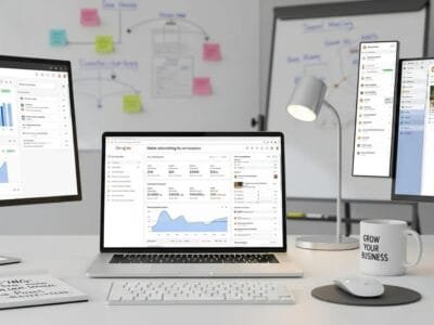Laptop displaying the Google Ads dashboard in a digital marketing workspace &mdash; online advertising for contractors