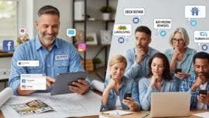 Local contractor connecting with homeowners on social media to win service jobs