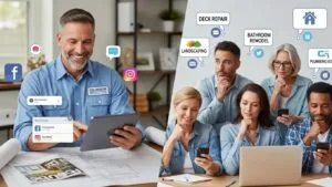 Local contractor connecting with homeowners on social media to win service jobs