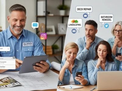 Local contractor connecting with homeowners on social media to win service jobs