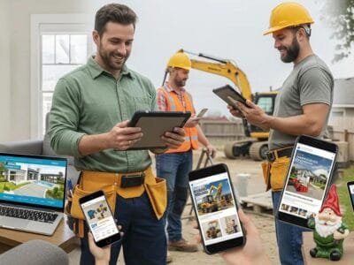 Homeowners and contractors engaging with social media ads across multiple devices