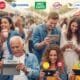 Diverse people interacting with social media, representing leading local brands and community connections