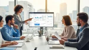 Contracting and marketing professionals planning PPC campaigns together in a bright office