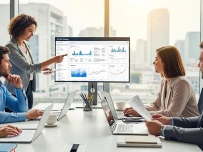 Contracting and marketing professionals planning PPC campaigns together in a bright office