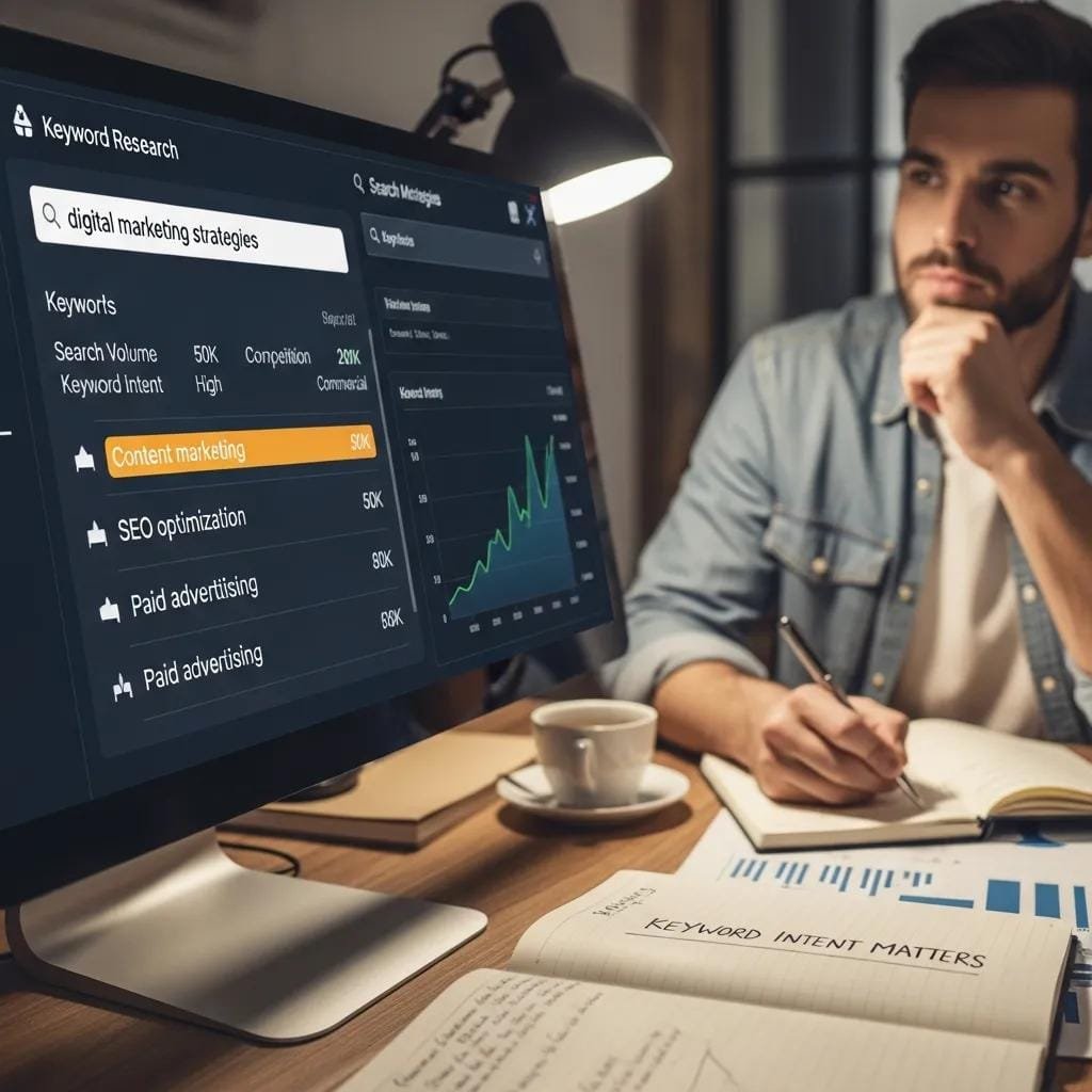 Keyword research highlighting high-intent search terms for contractor services