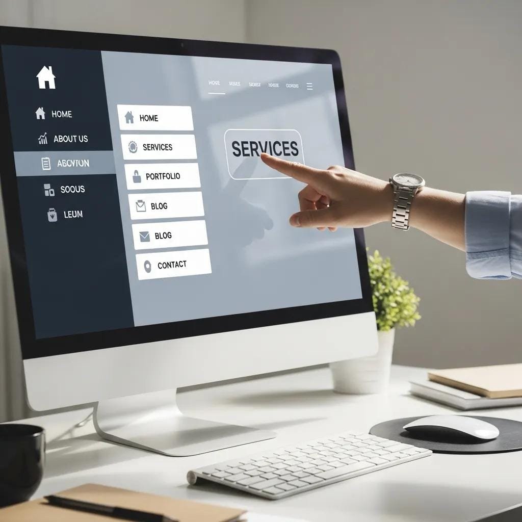 Close-up of a clear website menu on a desktop screen