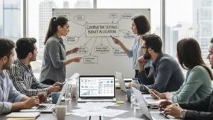 Marketing team planning budget allocations for contractor services