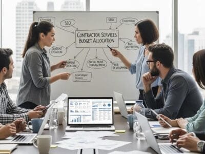 Marketing team planning budget allocations for contractor services