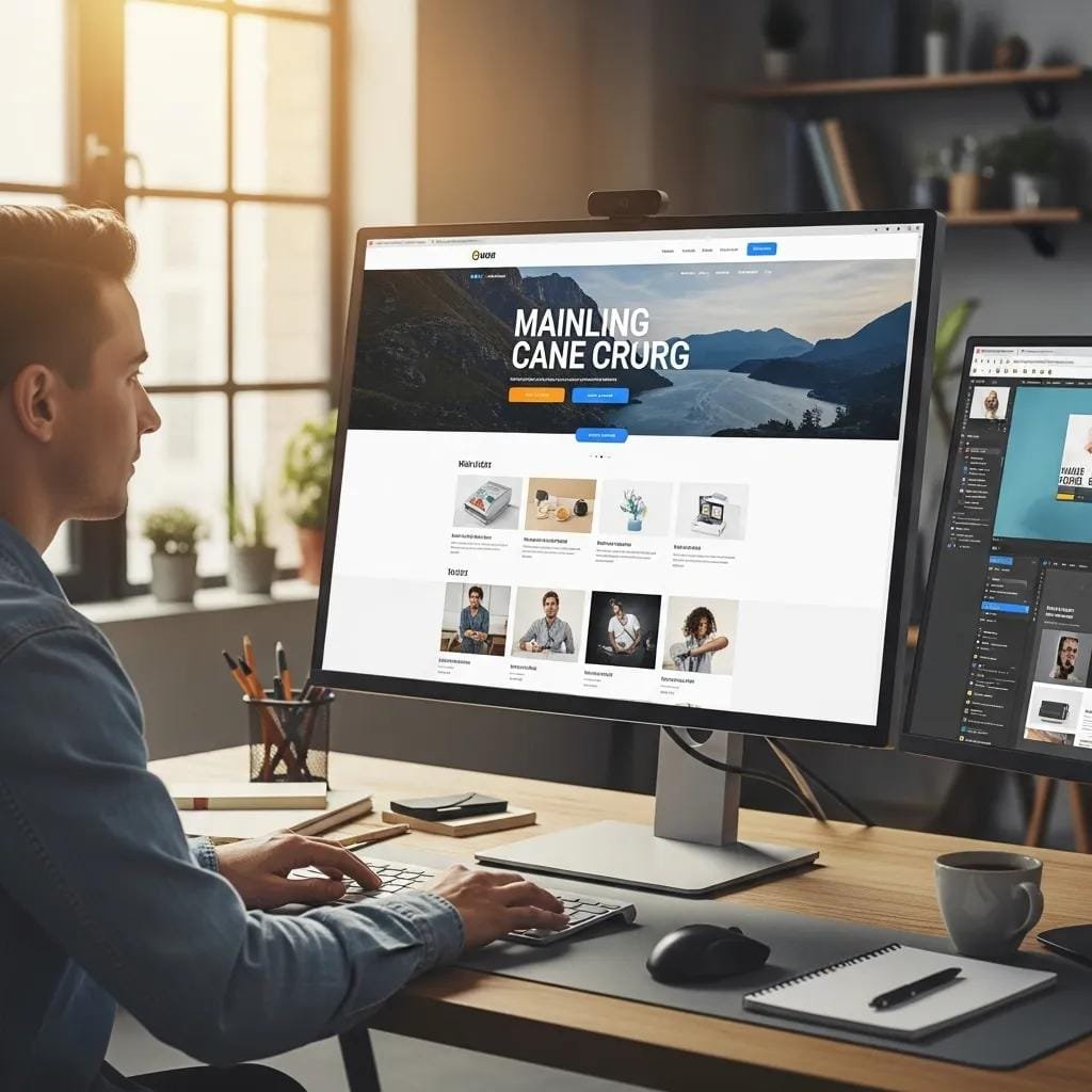 Designer arranging a clear visual hierarchy on a large screen