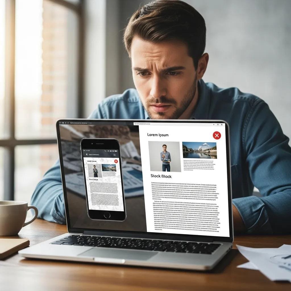 Marketer reviewing a website with visual notes highlighting common SEO mistakes