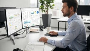 Business professional reviewing digital marketing data to optimize a Google Ads budget