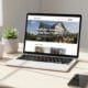Laptop showing an award‑winning contractor website on a bright workspace