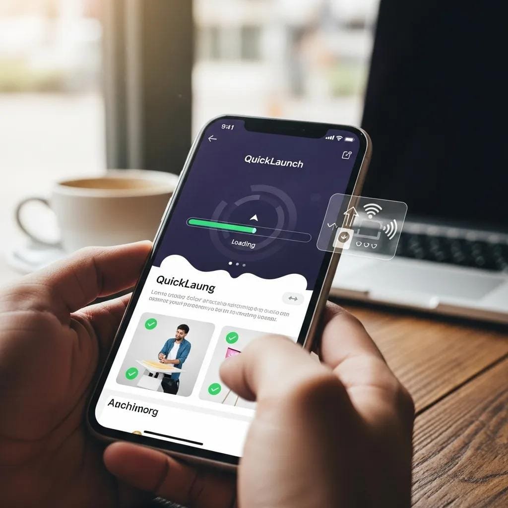 Smartphone showing a fast-loading landing page, emphasizing mobile optimization and user experience