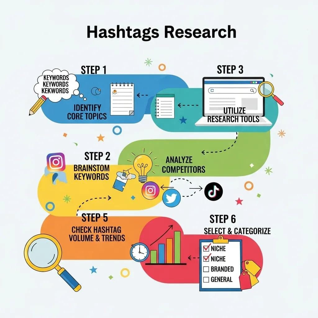 Step-by-step hashtag research workflow
