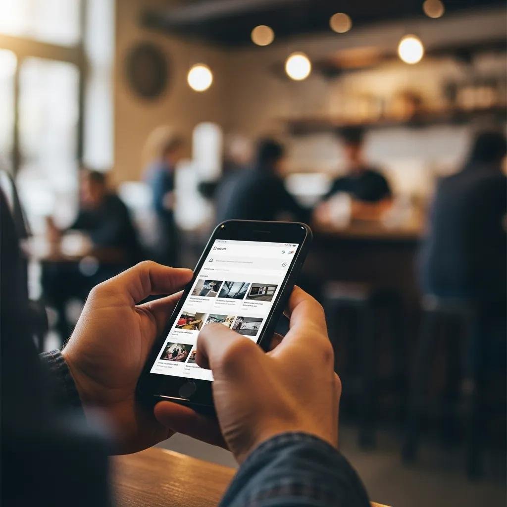 Person using a fast-loading contractor website on a smartphone in a café