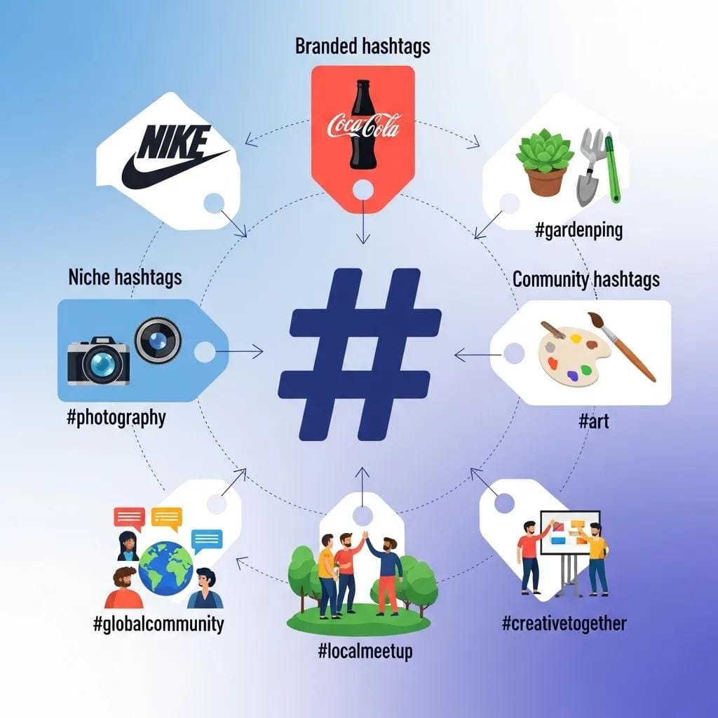 Illustration of branded, niche, and community hashtags