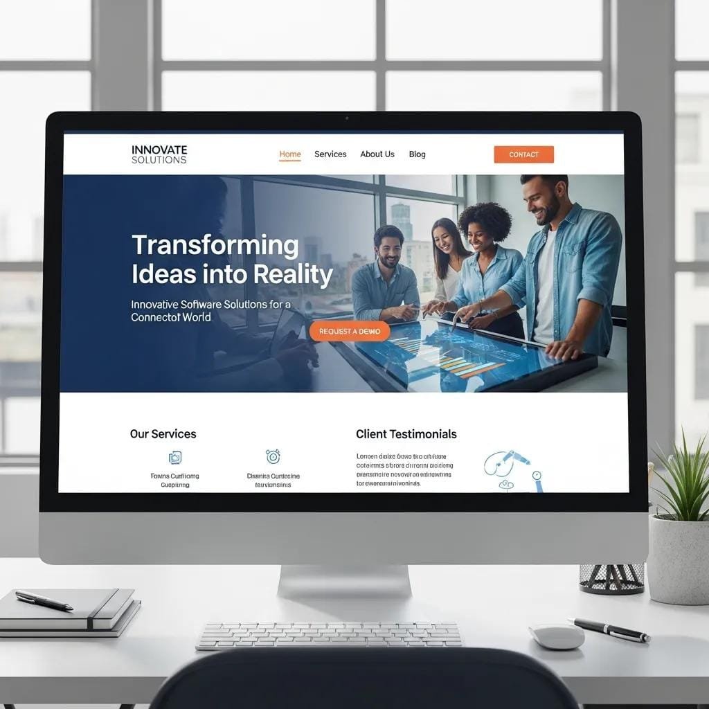 Clean, well-organized homepage layout on a desktop in a bright office