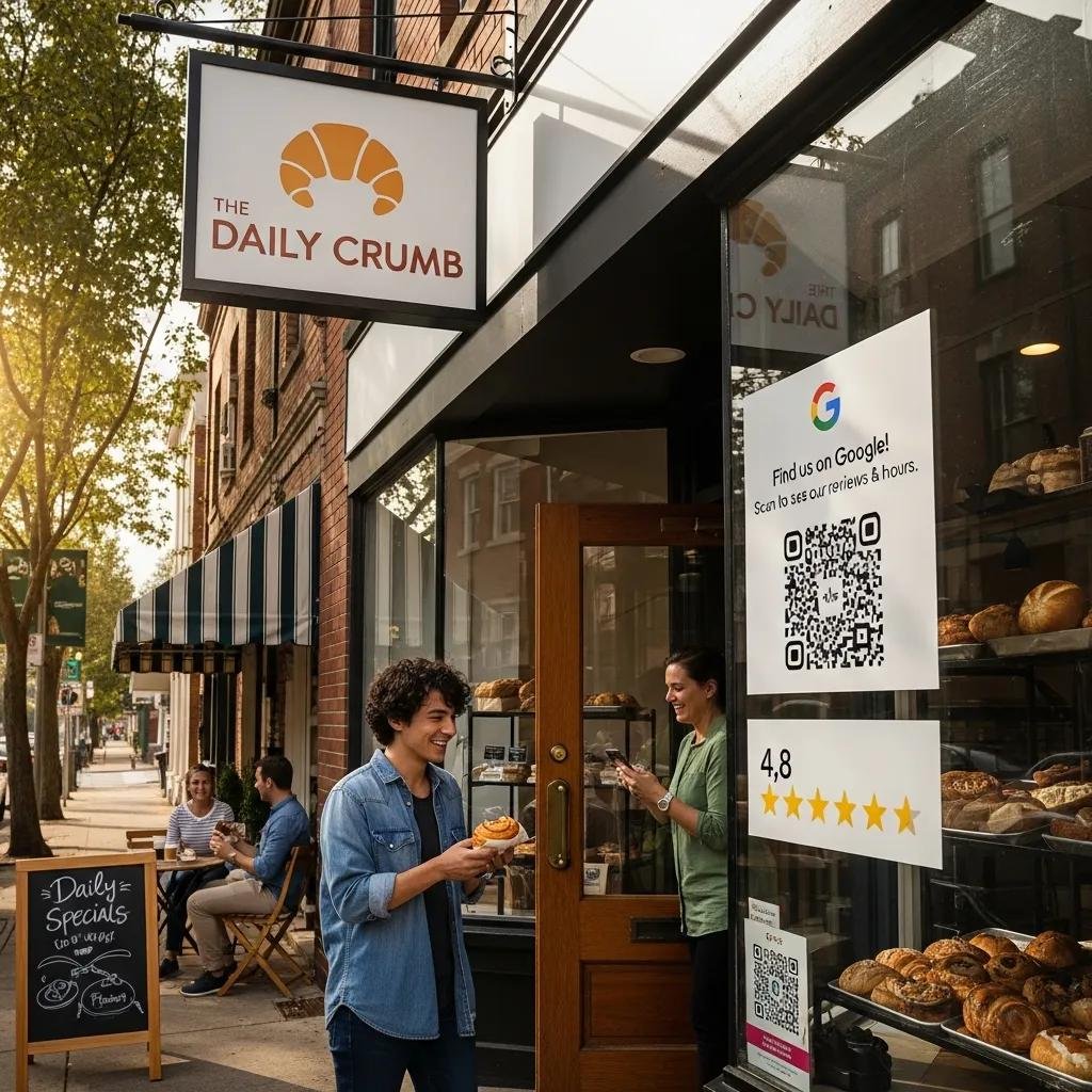 Local storefront emphasizing local SEO importance with customer interactions