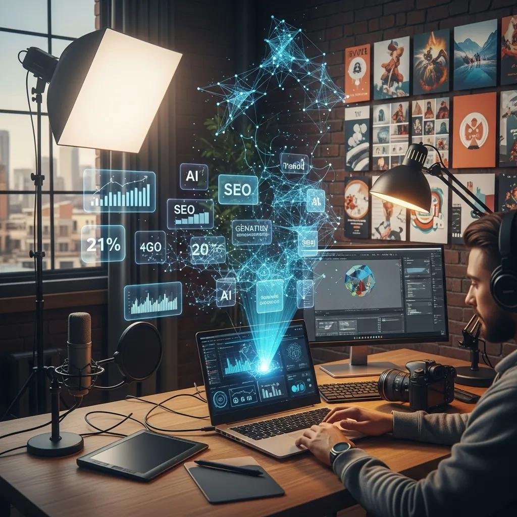 Workspace showing a contractor using AI tools for generative engine optimization