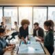 Diverse professionals collaborating on SEO strategy in a modern office
