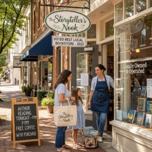 Local business owner engaging with customers, emphasizing local SEO marketing
