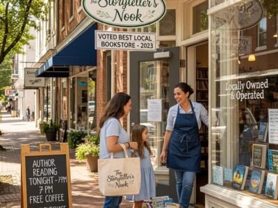 Local business owner engaging with customers, emphasizing local SEO marketing