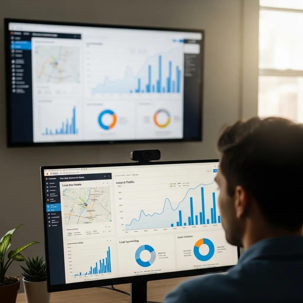 Person reviewing local SEO metrics on a laptop