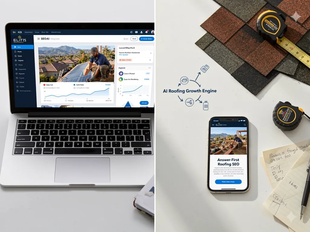 split-screen comparison of a high-converting roofing website versus a low-traffic competitor site