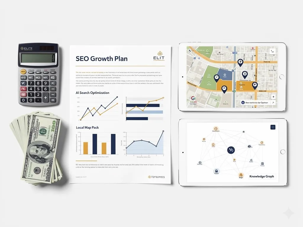 calculator and budget spreadsheet showing home builder web design 2026 pricing comparison on a desk