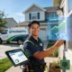 Best pest control companies in the US — uniformed technician inspecting residential home exterior