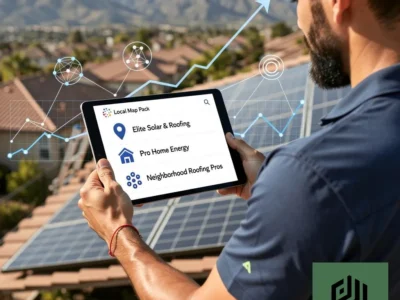 Home service contractor reviewing local SEO map pack results on a tablet at a jobsite