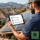Home service contractor reviewing local SEO map pack results on a tablet at a jobsite