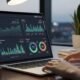 Laptop displaying SEO and PPC analytics on a digital marketing dashboard