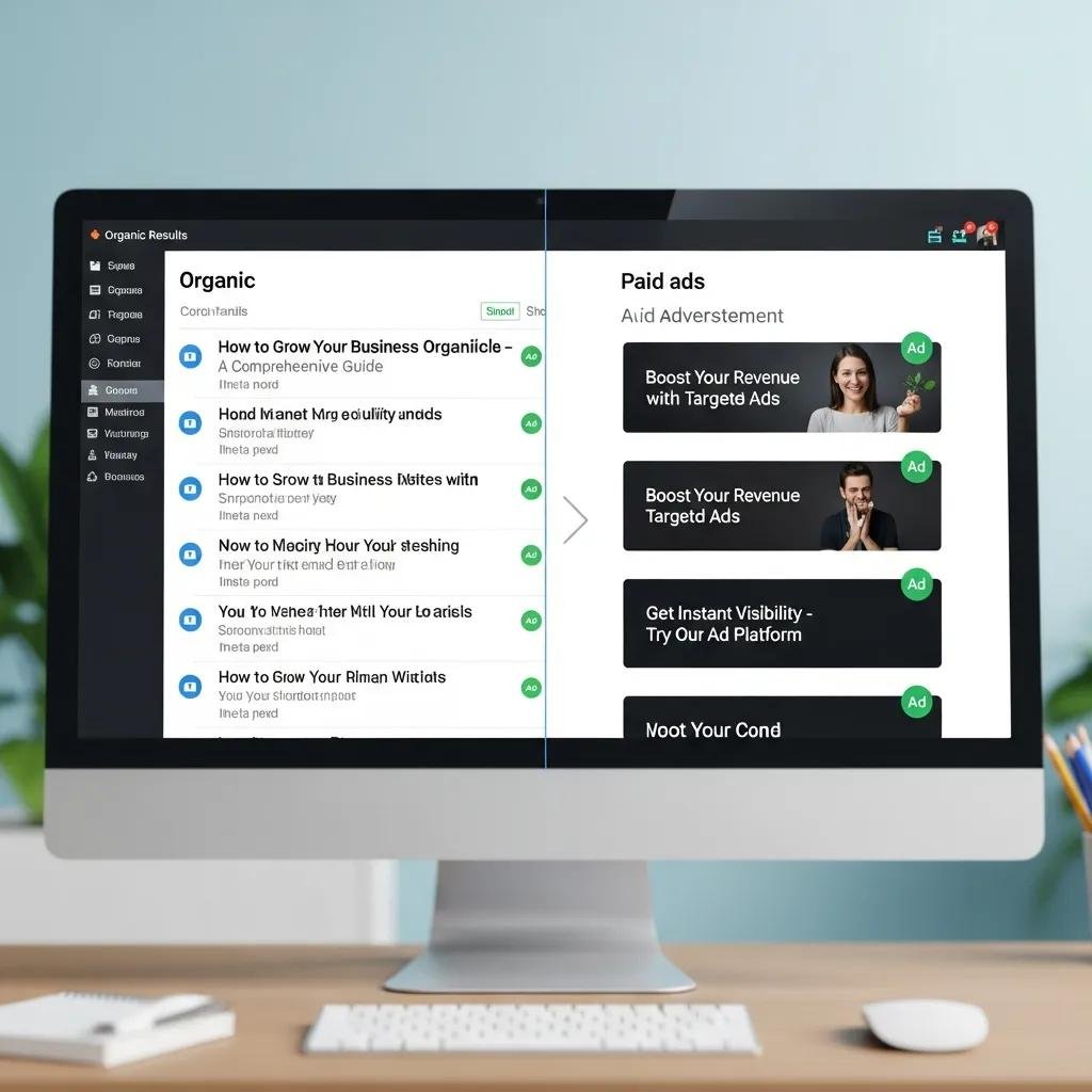 Screen showing organic search results and paid ads — how Google drives leads and revenue